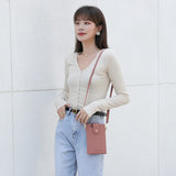 Women's PU Leather Mobile Phone Bag Solid Shoulder Messenger Bag