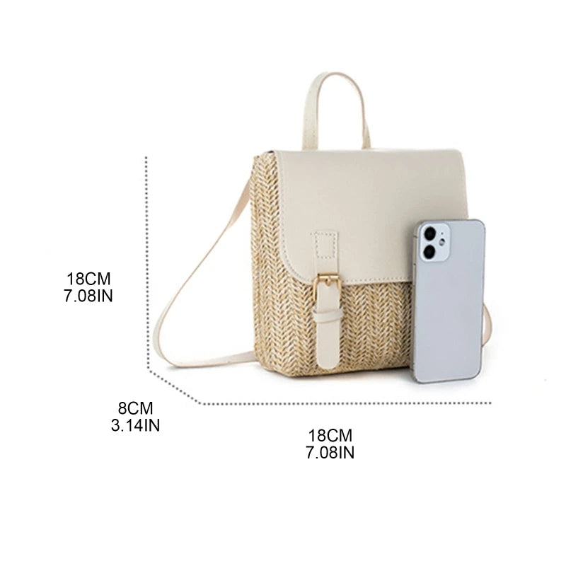 Women's Small Straw Backpack Vintage Casual Daypack Girls Shoulder Bag