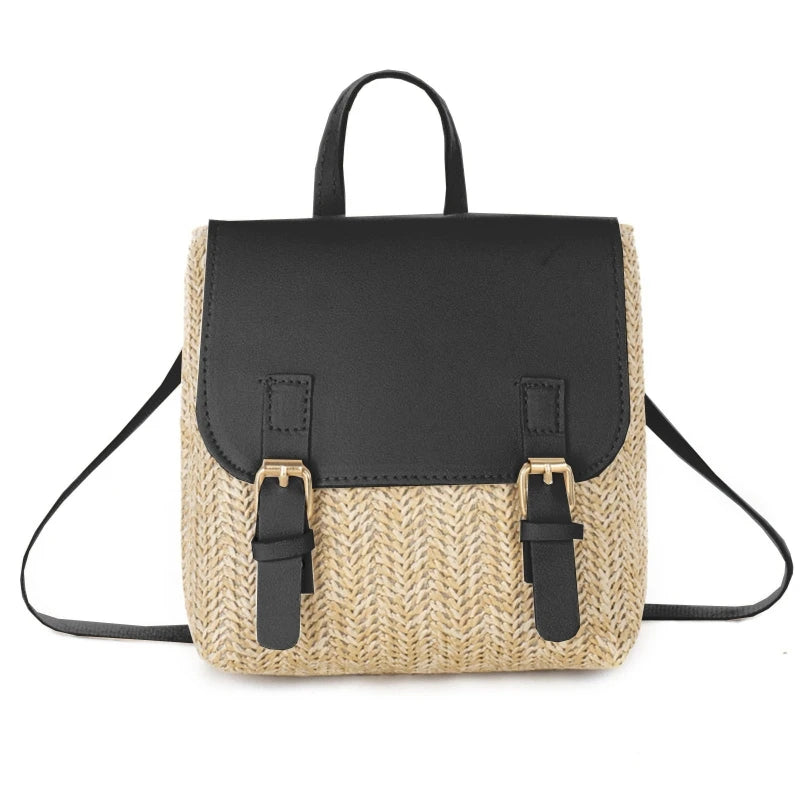 Women's Small Straw Backpack Vintage Casual Daypack Girls Shoulder Bag