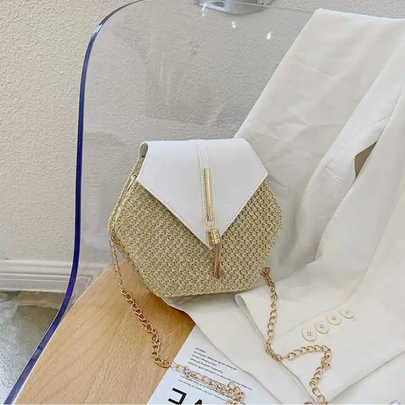 Women's Straw Tassel Shoulder Messenger Beach Bag