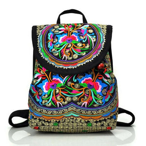 Floral Embroidered Backpack Travel Shoulder Rucksack Gift