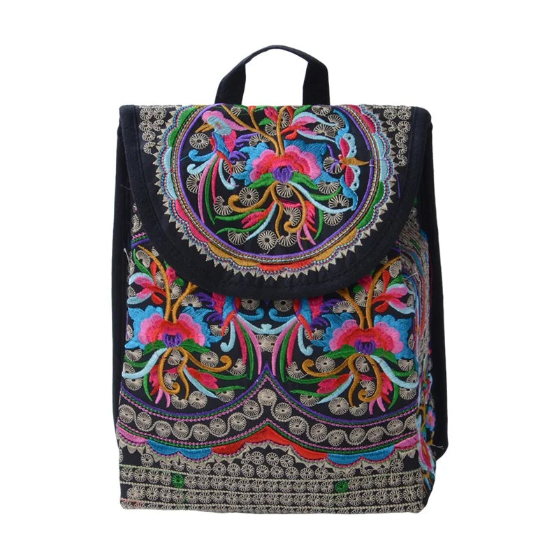 Floral Embroidered Backpack Travel Shoulder Rucksack Gift