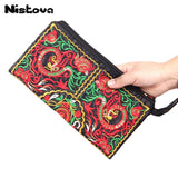 Women's Floral Embroidery Ethnic Style Handbag Cotton Large Capacity Clutch Bag