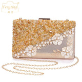 Flower Wedding Clutches Evening Bag Party Purse with Rhinestone Chain
