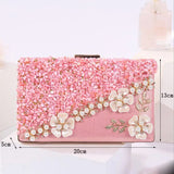 Flower Wedding Clutches Evening Bag Party Purse with Rhinestone Chain