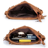 Women's Fringed Leather Shoulder Bag with Adjustable Strap