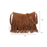 Fringed Leather Shoulder Bag with Knitting Strap