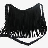 Women's Fringed Leather Shoulder Bag with Adjustable Strap