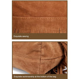 Fringed Leather Shoulder Bag with Knitting Strap