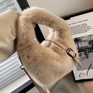 Women's Plush Crossbody Bag Short Handle Clutch Shoulder Bag