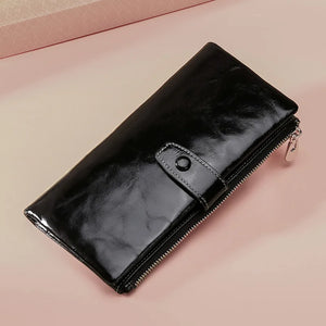 Women's Leather Long Wallet Oil Female Zipper Coin Purses