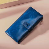 Women's Leather Long Wallet Oil Female Zipper Coin Purses