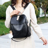 Women's Green Backpack High Wild Soft Pu Leather Leisure Travel Large Capacity B