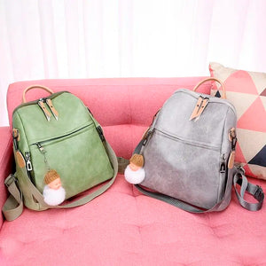 Women's Green Backpack High Wild Soft Pu Leather Leisure Travel Large Capacity B