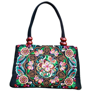 Ethnic Style Embroidered Handbag Canvas Shoulder Top-Handle Totes