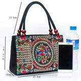 Ethnic Style Embroidered Handbag Canvas Shoulder Top-Handle Totes