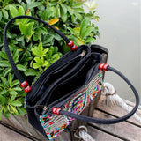 Ethnic Style Embroidered Handbag Canvas Shoulder Top-Handle Totes