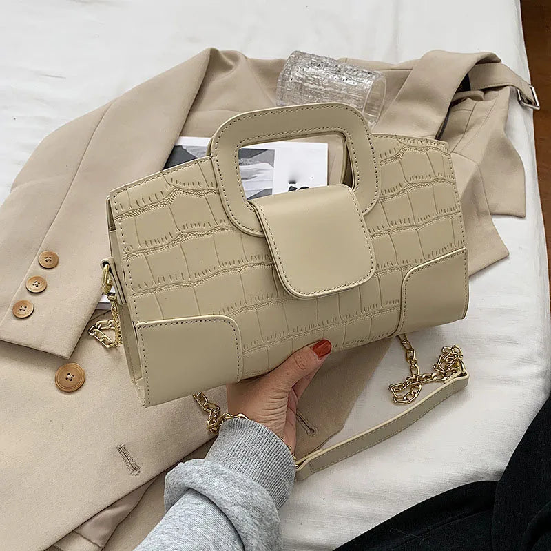 Crocodile Pattern Leather Tote Small Square Bag