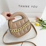 Retro Plaid Chain Small Square Bag Women's High Pu Leather Bag