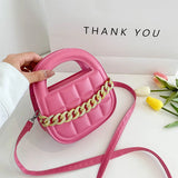 Retro Plaid Chain Small Square Bag Women's High Pu Leather Bag