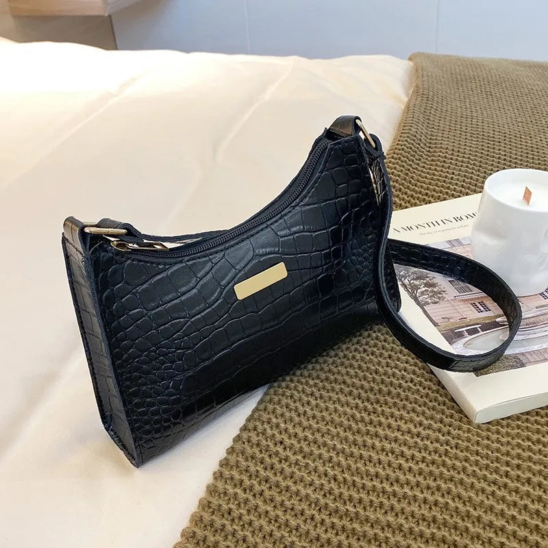 Women's Crocodile Pattern Shoulder Bag Retro Totes PU Leather Handbag