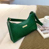 Women's Crocodile Pattern Shoulder Bag Retro Totes PU Leather Handbag