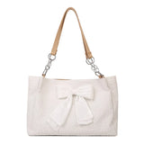 Canvas Women Shoulder Bag Large Tote Shopper Bag Bowknot Female Bags