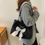 Canvas Women Shoulder Bag Large Tote Shopper Bag Bowknot Female Bags