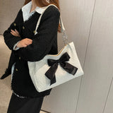 Canvas Women Shoulder Bag Large Tote Shopper Bag Bowknot Female Bags