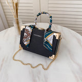 Women's Small Square Bag with Chain and Silk Scarf