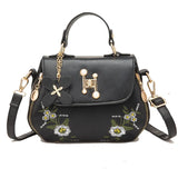 Embroidered Flower Top Handle Bag Crossbody Totes