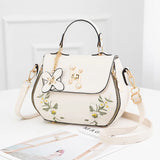 Embroidered Flower Top Handle Bag Crossbody Totes
