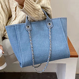 Canvas Beach Tote Bag Women Shoulder Chain Bags