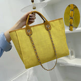 Canvas Beach Tote Bag Women Shoulder Chain Bags