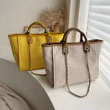 Canvas Beach Tote Bag Women Shoulder Chain Bags