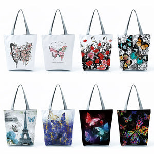 Butterfly Print Large Tote Shoulder Bag Harajuku Women's Handbag
