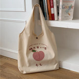Peach Print Tote Bag for School Girls Eco Shoulder Bags