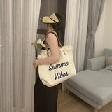 Canvas Tote Bag with Tassel Shoulder Bag for Women