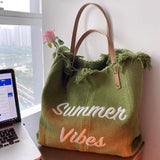 Canvas Tote Bag with Tassel Shoulder Bag for Women
