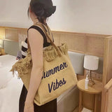 Canvas Tote Bag with Tassel Shoulder Bag for Women