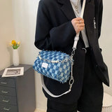 Denim Plaid Beading Shoulder Bags for Women Crossbody Bag Female