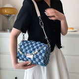 Denim Plaid Beading Shoulder Bags for Women Crossbody Bag Female