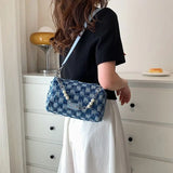 Denim Plaid Beading Shoulder Bags for Women Crossbody Bag Female