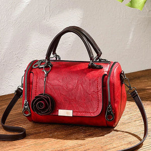 Women's Retro Rose Pendant Leather Shoulder Bags
