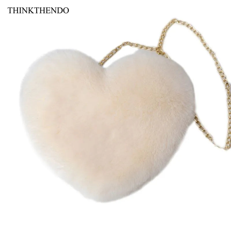 Heart Shaped Faux Fur Crossbody Wallet Purse Bag