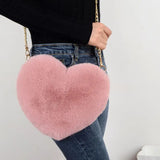 Heart Shaped Faux Fur Crossbody Wallet Purse Bag