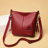 Women's PU Leather Tassel Shoulder Bag Large Bucket Capacity