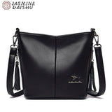Women's PU Leather Tassel Shoulder Bag Large Bucket Capacity