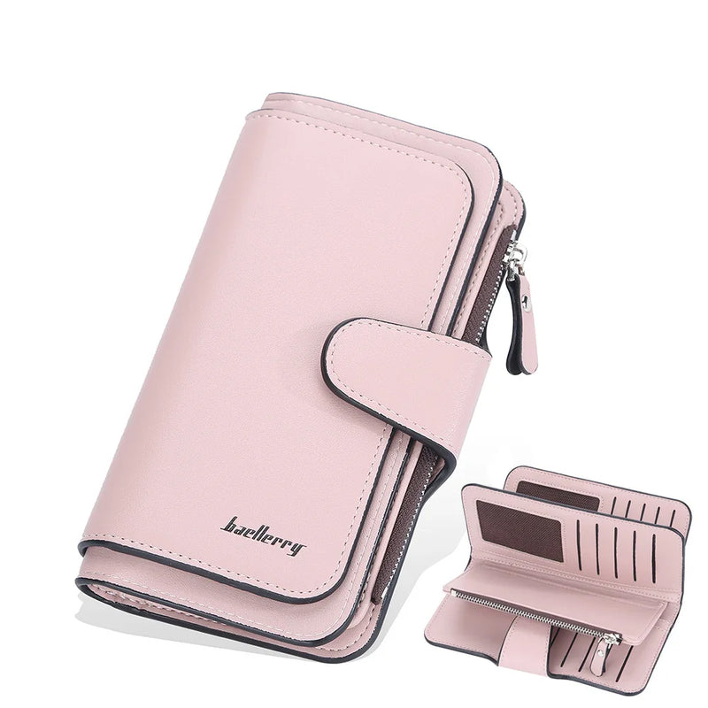 Women's High PU Long Purse Solid Clasp Mobile Phone Bag Hot Wallet