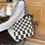 Women's Checkerboard Shoulder Bag Retro Plaid Casual Tote Handbag Large Capacity